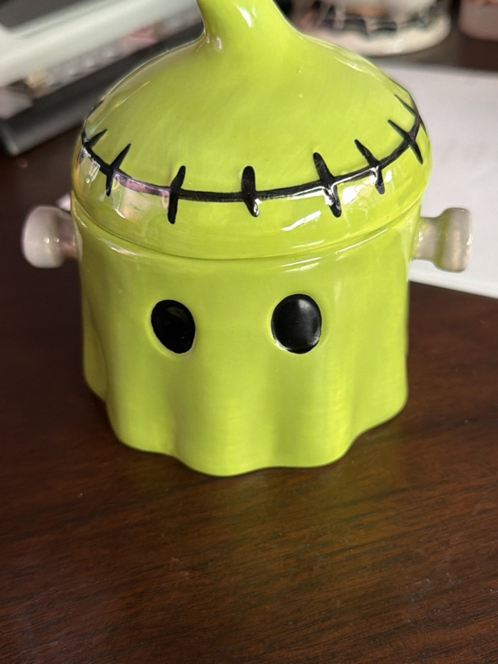 Ceramic Lime Green Halloween Treat Jar - Ghost Design